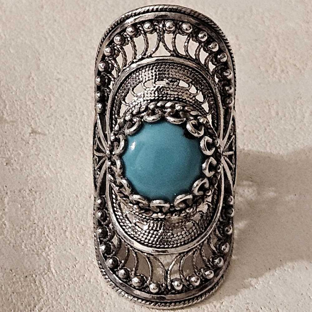 VTG DGS 925 SS Filigree Long Shield Statement/Cocktail Ring Sz 5 NWOT